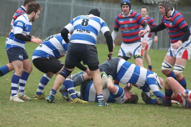Hastings & Bexhill recycle the ball during Saturday's heavy home defeat. Picture courtesy Karen Walker